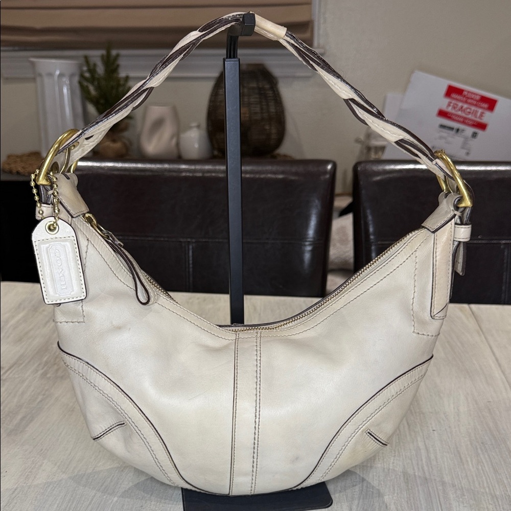 Vintage Coach Dylan SoHo Off-White Leather Braided Strap Hobo Bag